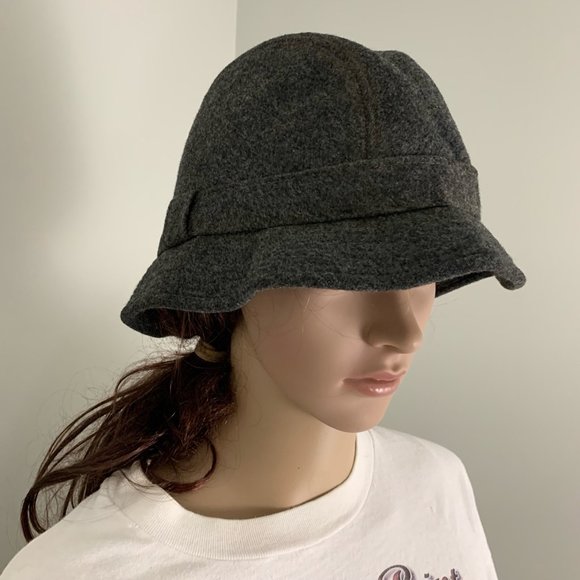 Vintage Charcoal Gray Wool Fabric Fedora Bucket Brim Hat Size 60 FWS Spe… - Picture 5 of 12